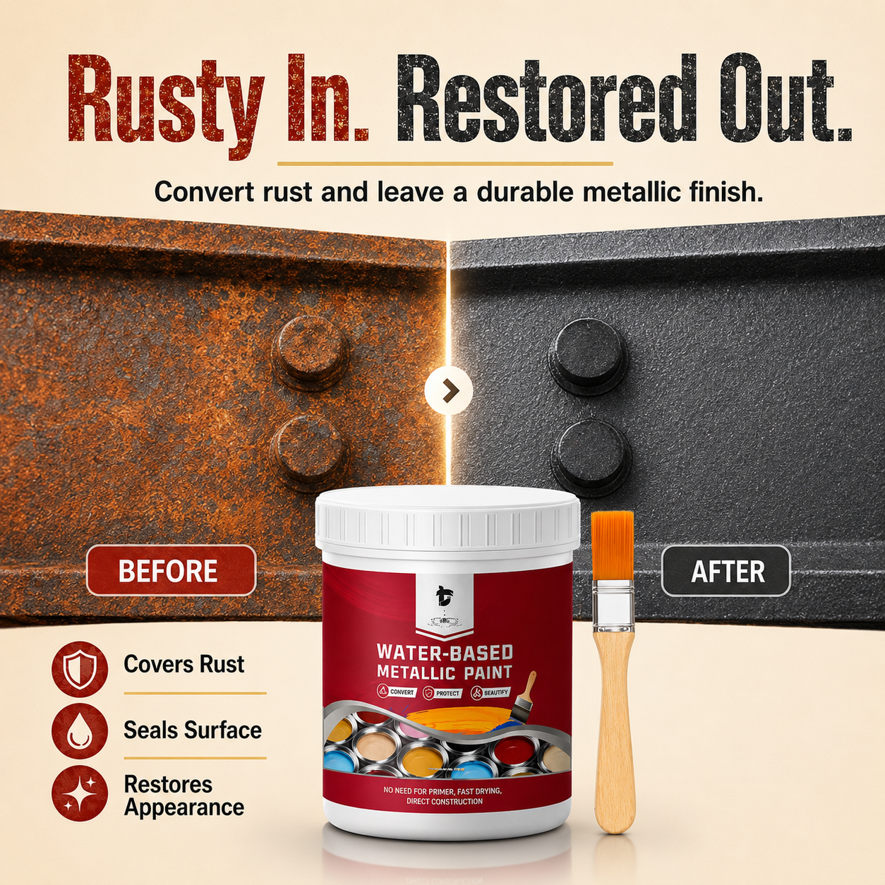 🛡️ Water-Based Rust Converter & Metallic Paint – Stop Rust. Restore Metal.
