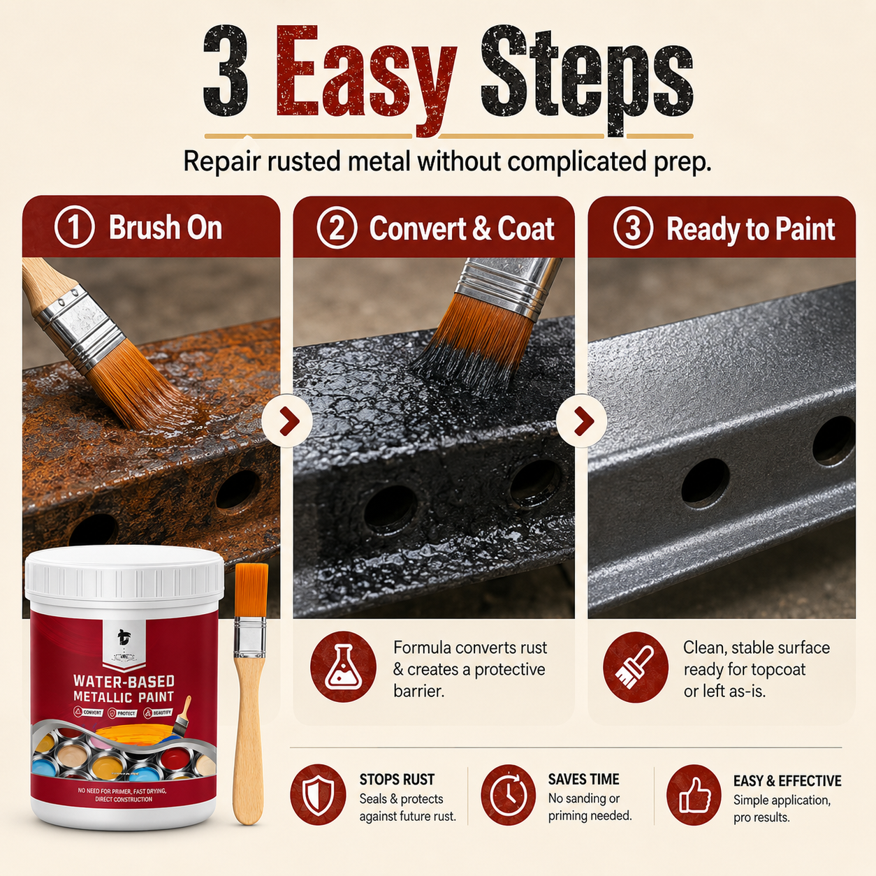 🛡️ Water-Based Rust Converter & Metallic Paint – Stop Rust. Restore Metal.