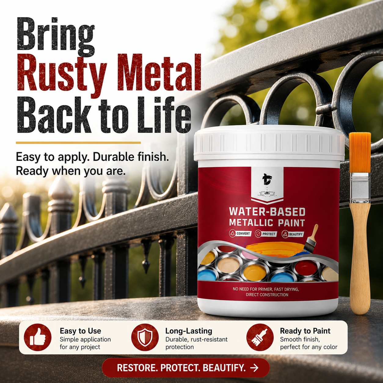 🛡️ Water-Based Rust Converter & Metallic Paint – Stop Rust. Restore Metal.