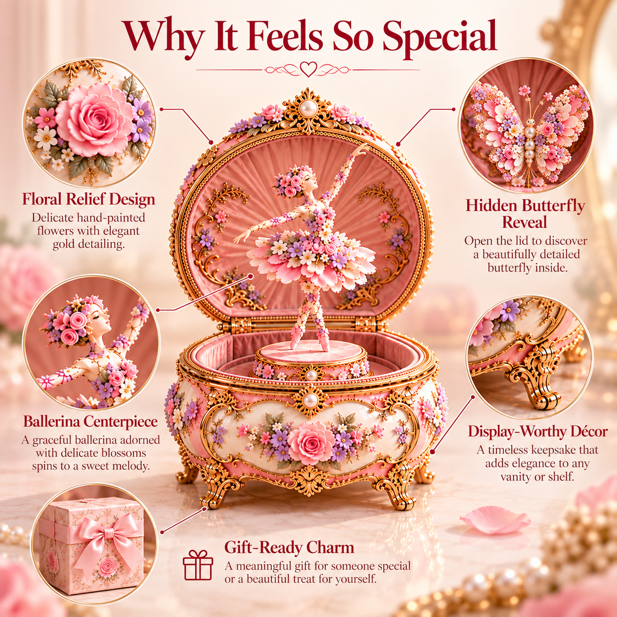 🌸 50% OFF Floral Ballerina Music Box – A Romantic Keepsake With a Magical Butterfly Reveal 🦋