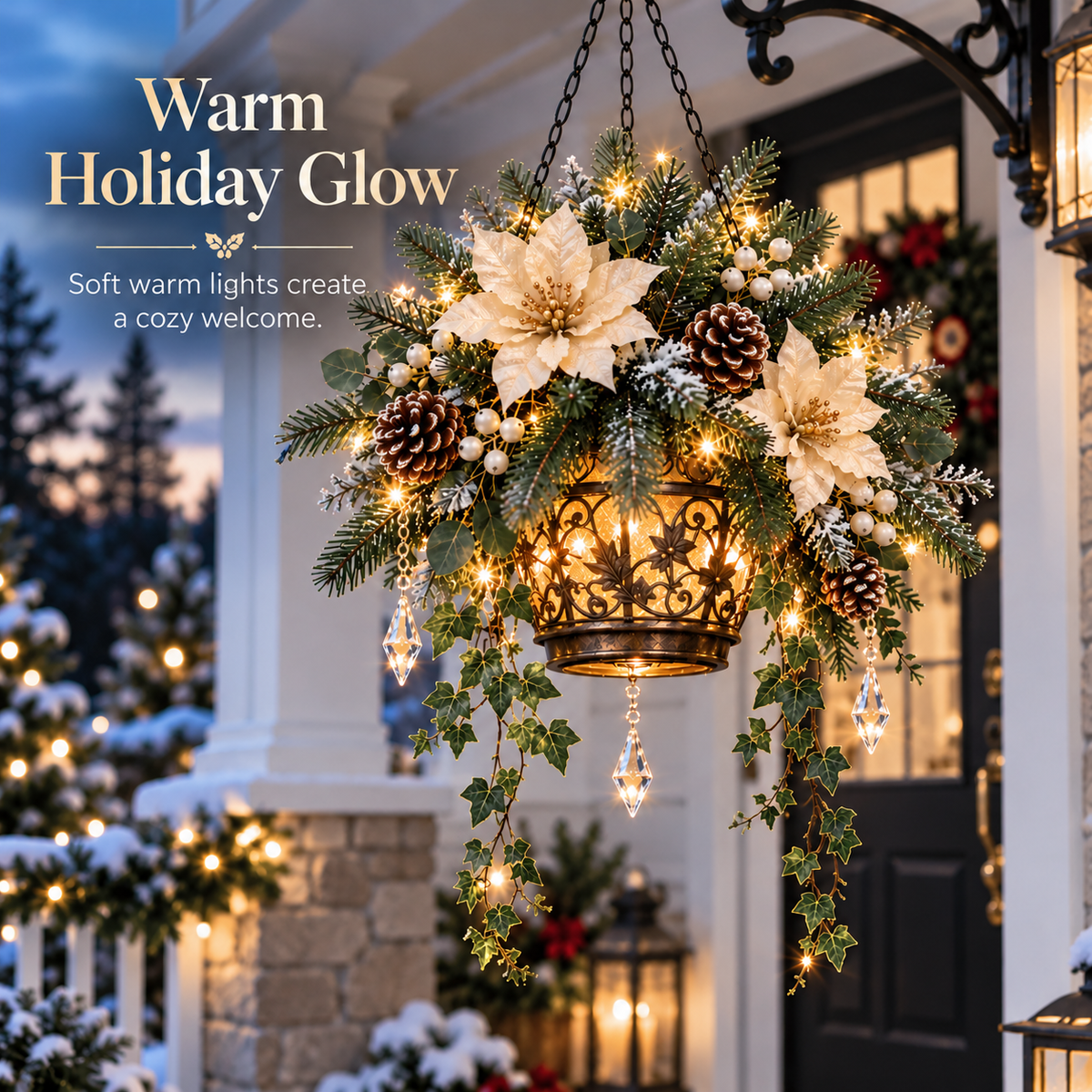 ✨❄️ Frosted Bloom Glow™ | Lighted Hanging Christmas Floral Decor