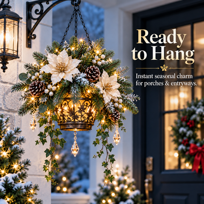 ✨❄️ Frosted Bloom Glow™ | Lighted Hanging Christmas Floral Decor