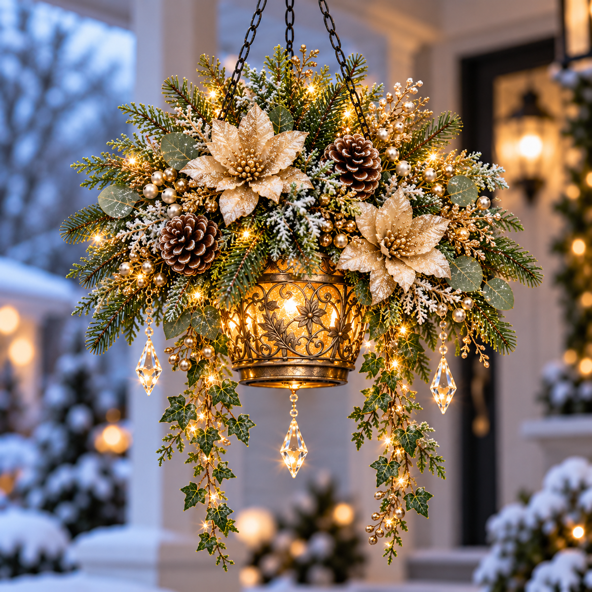 ✨❄️ Frosted Bloom Glow™ | Lighted Hanging Christmas Floral Decor