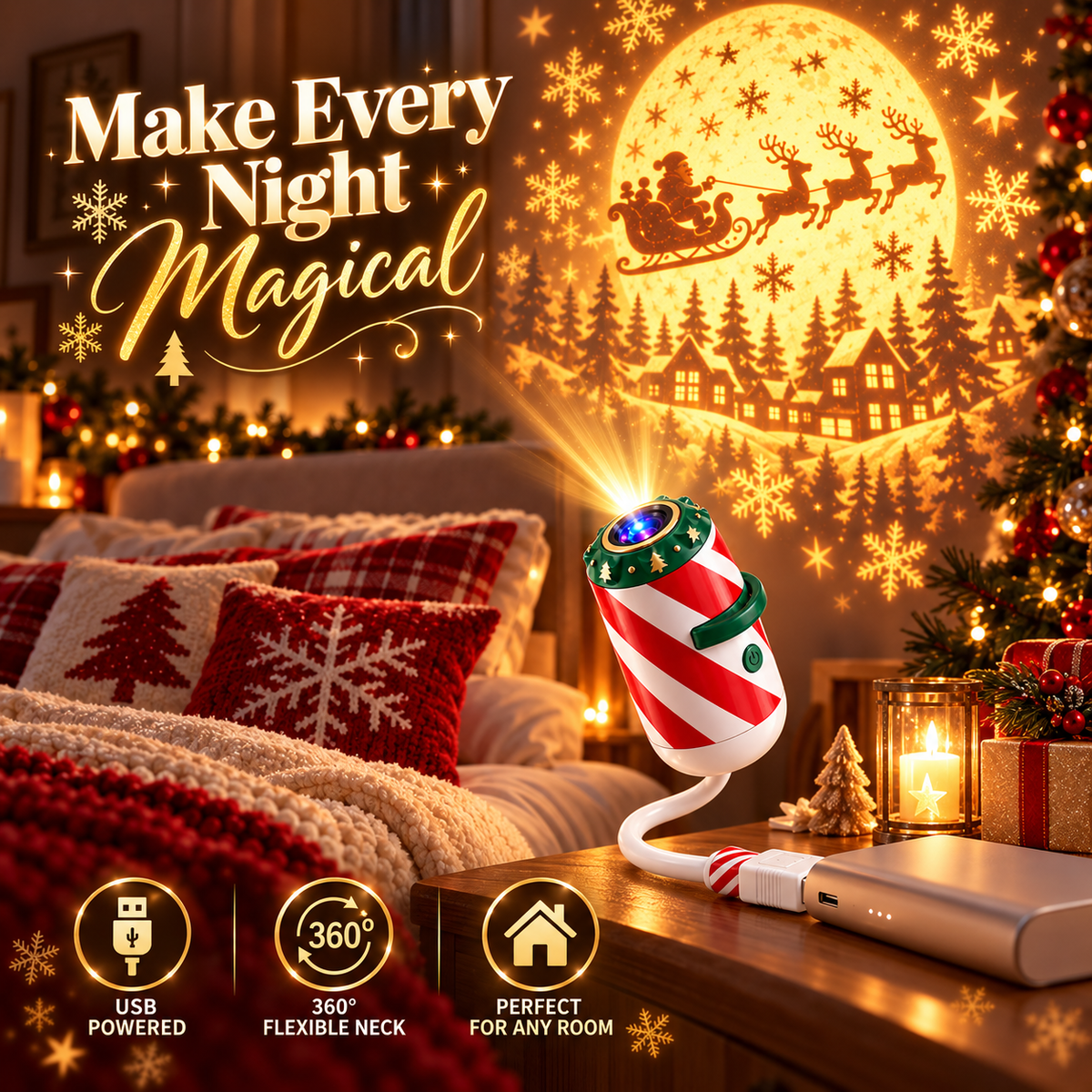 🎄 Christmas Car Window Projector – USB Holiday Projection Light ✨