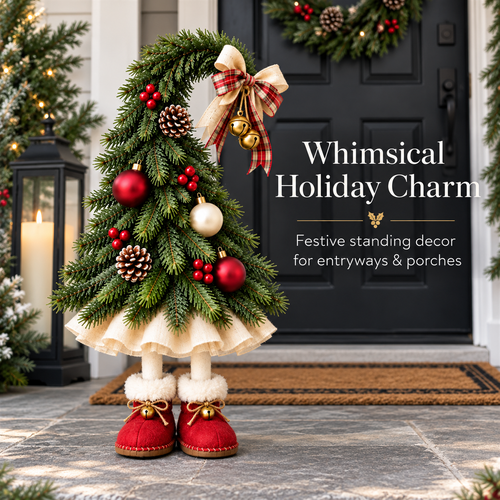 🎄 Whimsical Christmas Tree Gnome Decoration – Adorable Standing Holiday Decor with Red Boots & Festive Ornaments