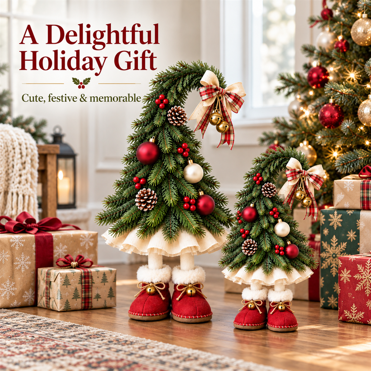 🎄 Whimsical Christmas Tree Gnome Decoration – Adorable Standing Holiday Decor with Red Boots & Festive Ornaments