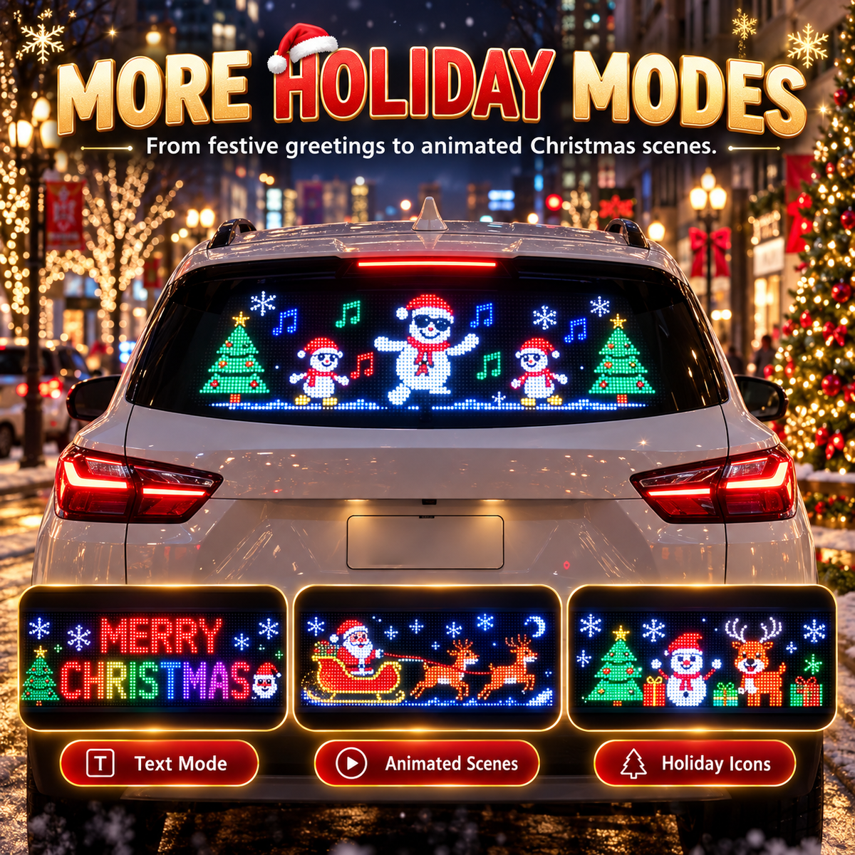 🎄 Animated Christmas LED Rear Window Panel – App Controlled Car Display