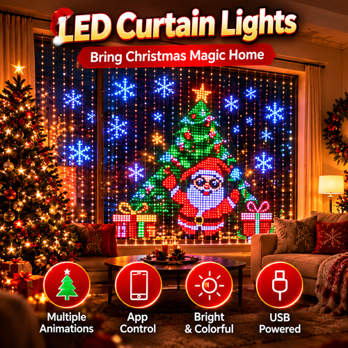 🎄 Smart LED Christmas Curtain Lights – App Controlled Animated Window Lights