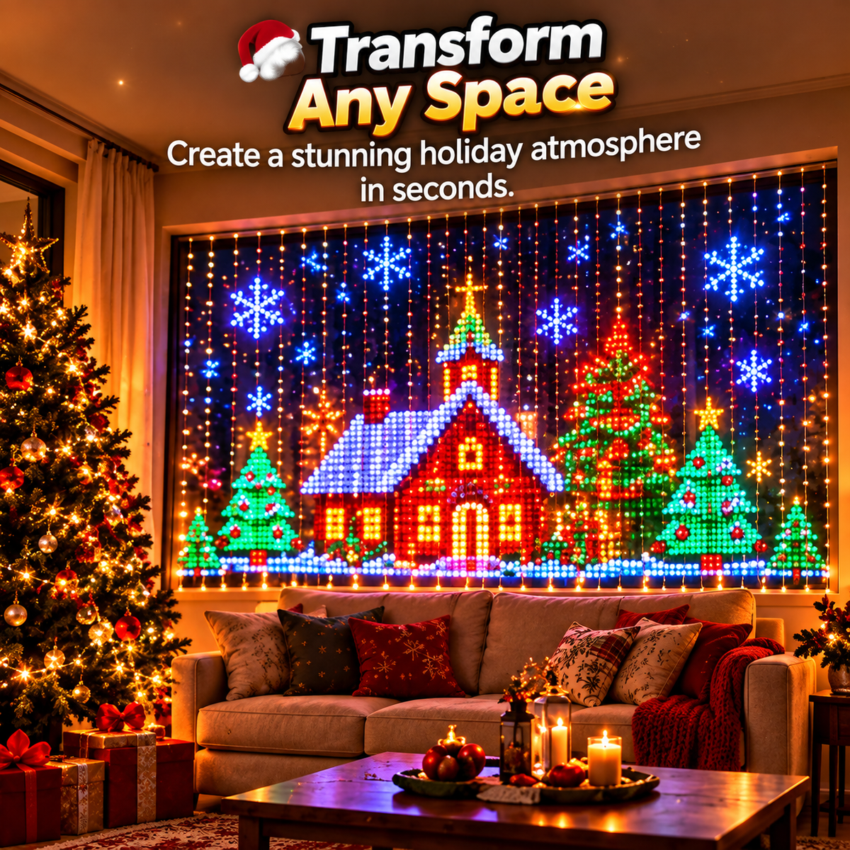 🎄 Smart LED Christmas Curtain Lights – App Controlled Animated Window Lights