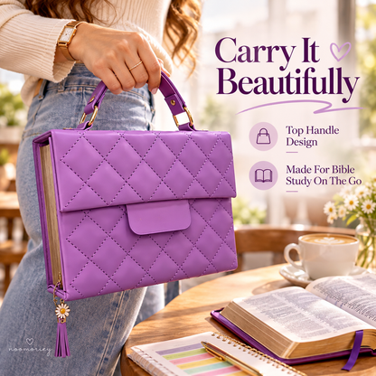 💜 50% OFF ✨ Elegant Quilted Bible Cover with Handle – Beautiful Bible Protector & Faith-Inspired Gift