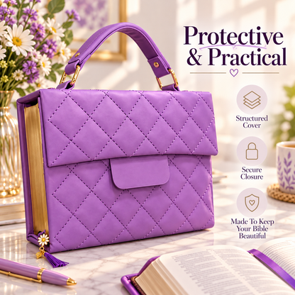 💜 50% OFF ✨ Elegant Quilted Bible Cover with Handle – Beautiful Bible Protector & Faith-Inspired Gift