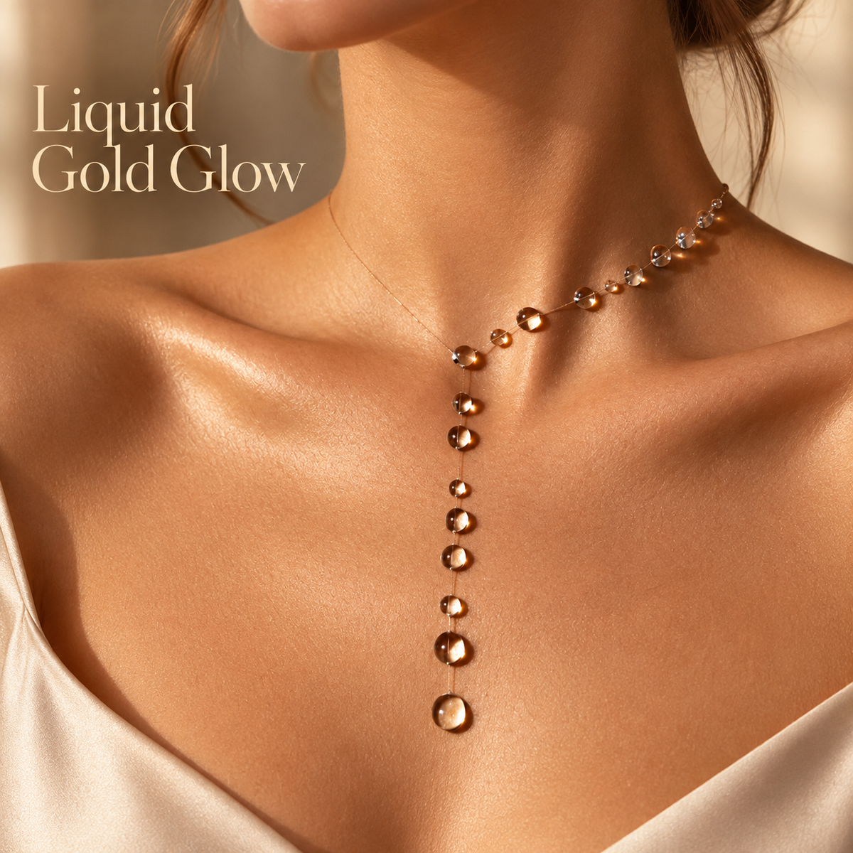 ✨ Floating Droplet Y-Necklace with Elegant Asymmetrical Crystal Bead Design