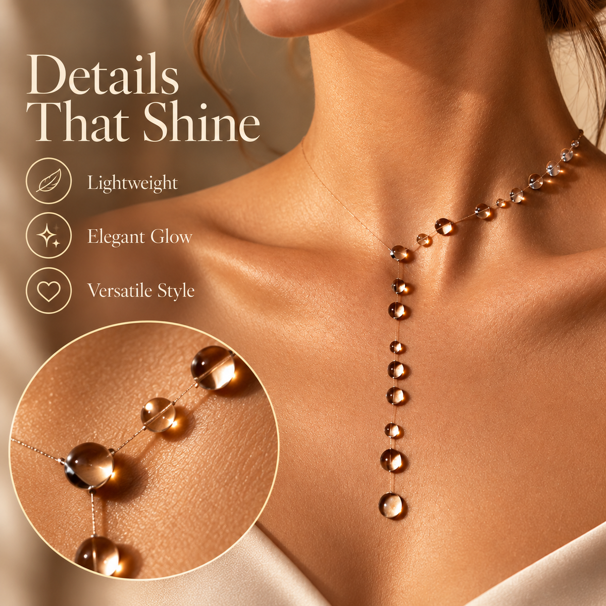 ✨ Floating Droplet Y-Necklace with Elegant Asymmetrical Crystal Bead Design