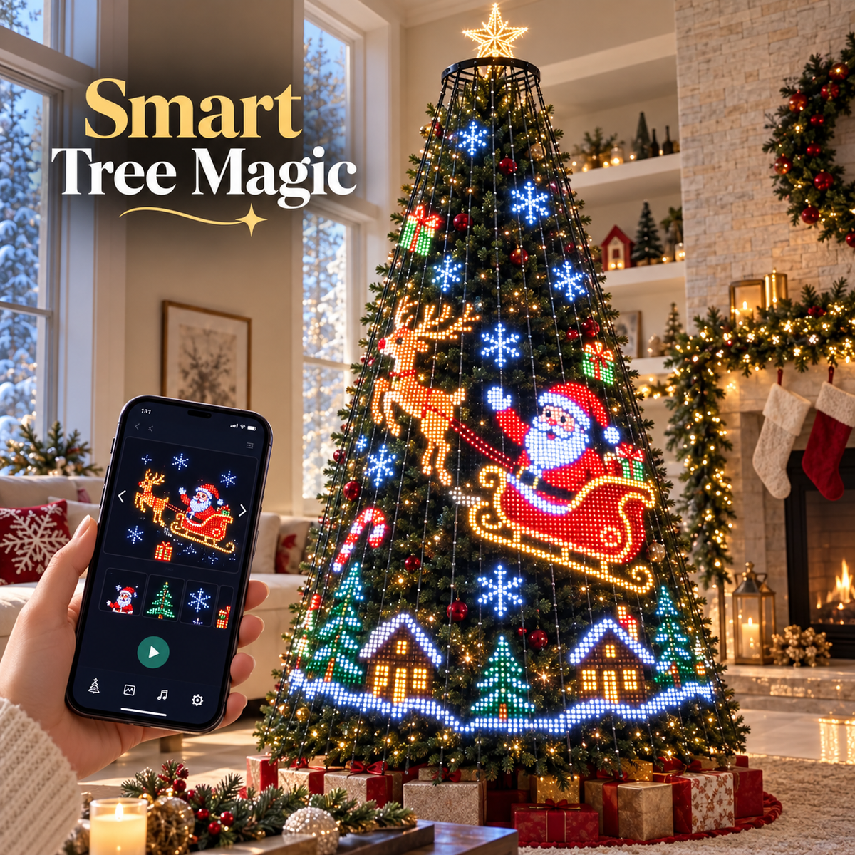 🎄 App-Controlled Christmas Tree LED Light Display with Animated Holiday Scenes