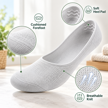 🧦 Cushioned No-Show Socks with Padded Support for Everyday Walking Comfort