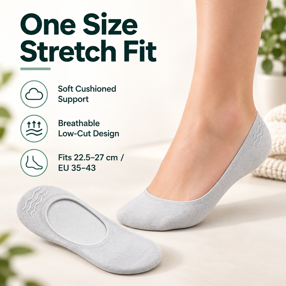 🧦 Cushioned No-Show Socks with Padded Support for Everyday Walking Comfort