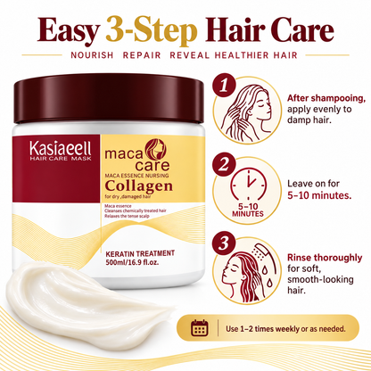 ✨ Collagen Hair Mask with Maca Essence, 500ml / 16.9 fl oz – Deep Conditioning Keratin Treatment for Dry, Damaged & Chemically Treated Hair, Moisturizing Hair Care Mask 💛