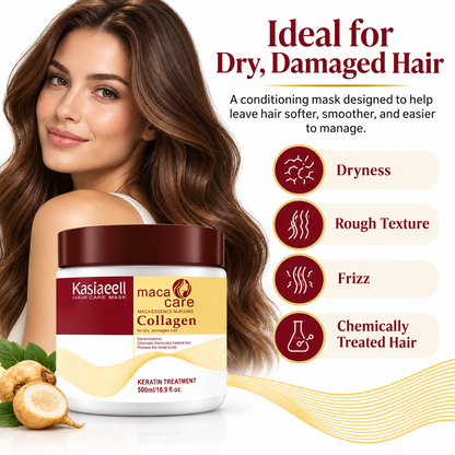 ✨ Collagen Hair Mask with Maca Essence, 500ml / 16.9 fl oz – Deep Conditioning Keratin Treatment for Dry, Damaged & Chemically Treated Hair, Moisturizing Hair Care Mask 💛