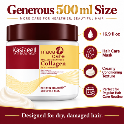 ✨ Collagen Hair Mask with Maca Essence, 500ml / 16.9 fl oz – Deep Conditioning Keratin Treatment for Dry, Damaged & Chemically Treated Hair, Moisturizing Hair Care Mask 💛