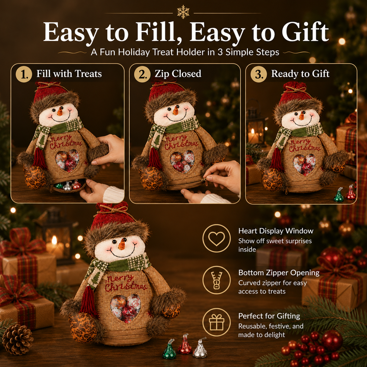 🎁 Reusable Christmas Gift Bags with Zipper Closure – Easy Holiday Wrapping