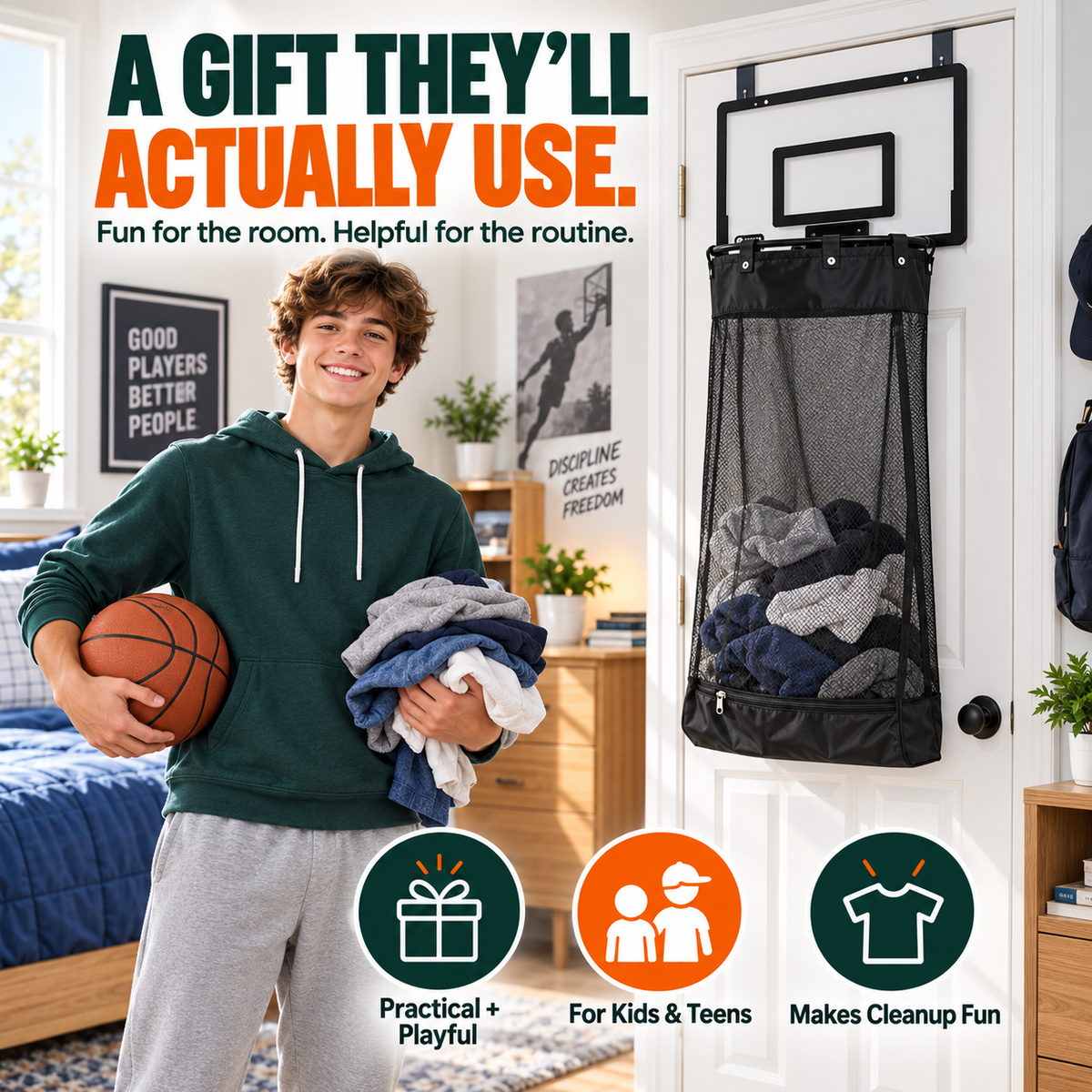 🔥50% OFF🏀 2-in-1 Basketball Hoop Laundry Hamper
