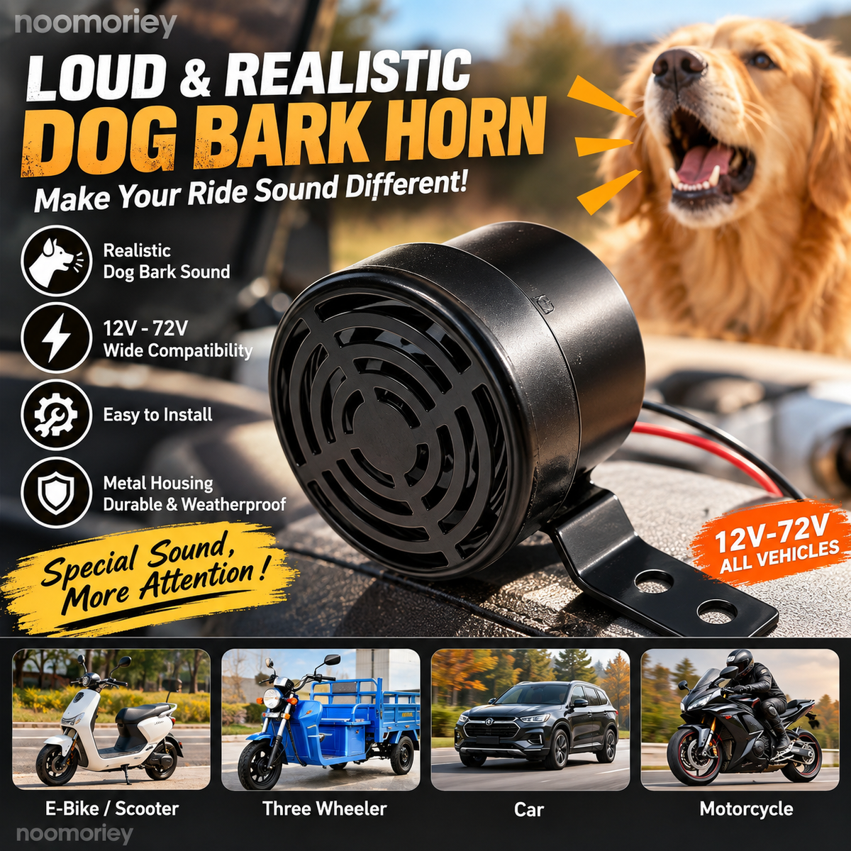 💯 🔥Dog Barking Horn Car Horn Reversing 12V-80V Universal Motorcycle Electric Vehicle Horn Trumpet