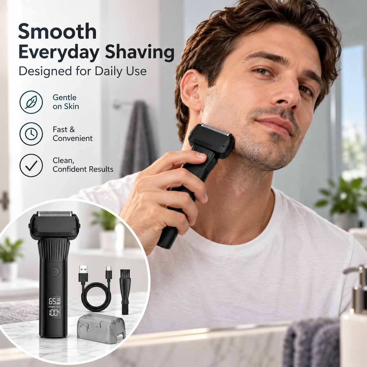 ⚡ Rechargeable Electric Foil Shaver for Men – Smooth Close Shave, LED Power Display & Travel-Friendly Design 🪒