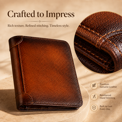 💳 Genuine Cowhide Leather Wallet with 11 Card Slots and Dual ID Windows