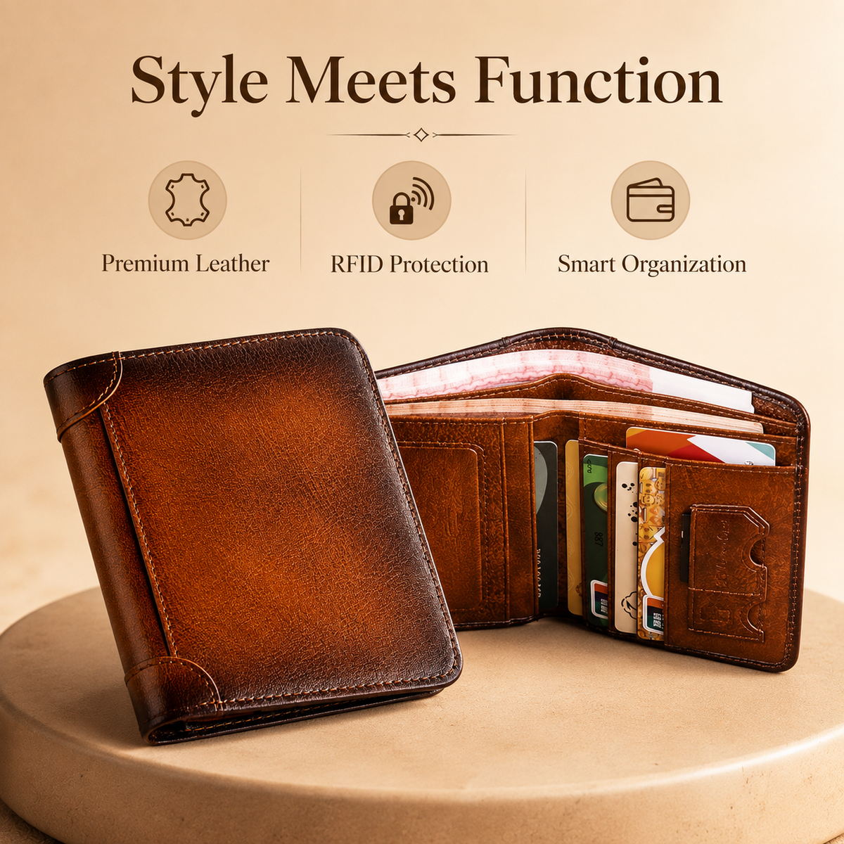 💳 Genuine Cowhide Leather Wallet with 11 Card Slots and Dual ID Windows