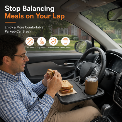 🔥 50% OFF 2-in-1 Steering Wheel Tray 🚗 Work, Eat & Stay Organized On the Go