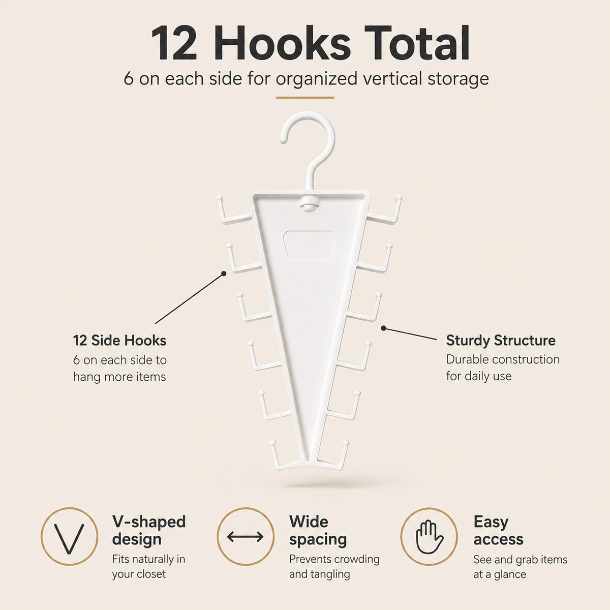 🔥 Last Day 50% OFF 12-Hook V-Shaped Closet Organizer ✨ Save Space & Organize More