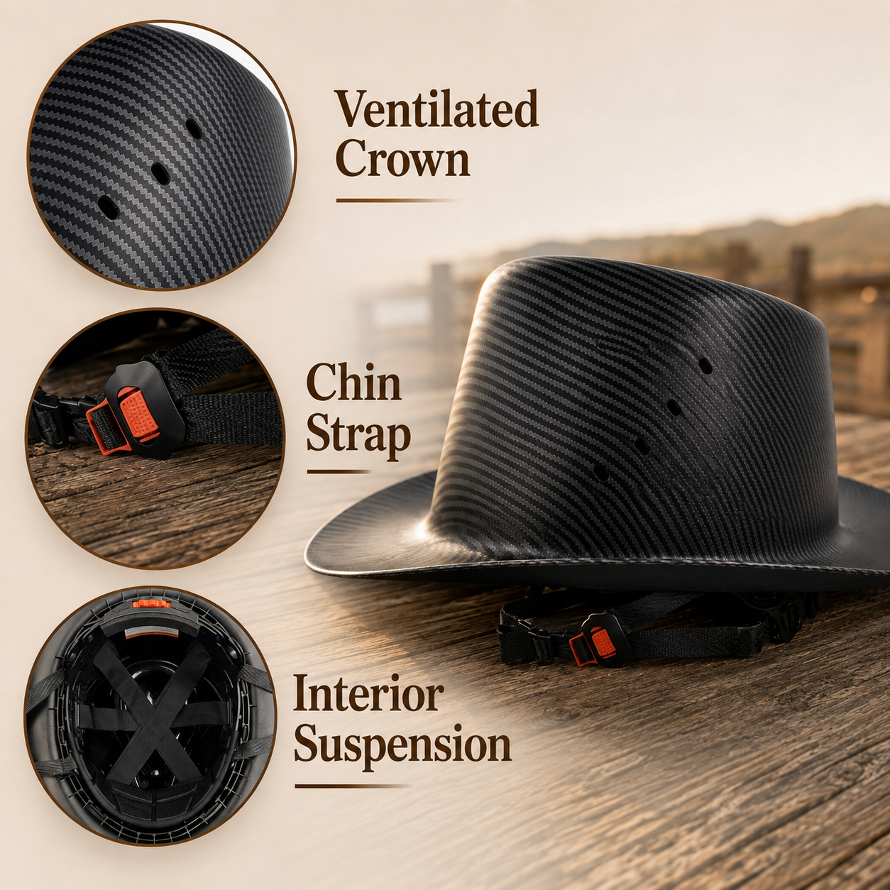 🤠 Ventilated Cowboy Safety Hat with Chin Strap for Yard Work & Home DIY