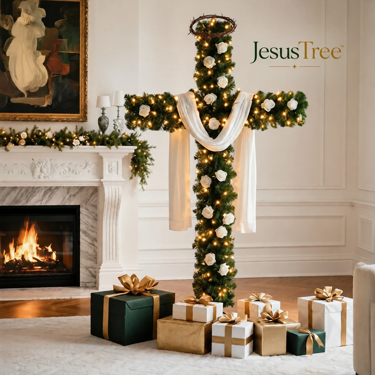 Christian Christmas Cross Tree in living room