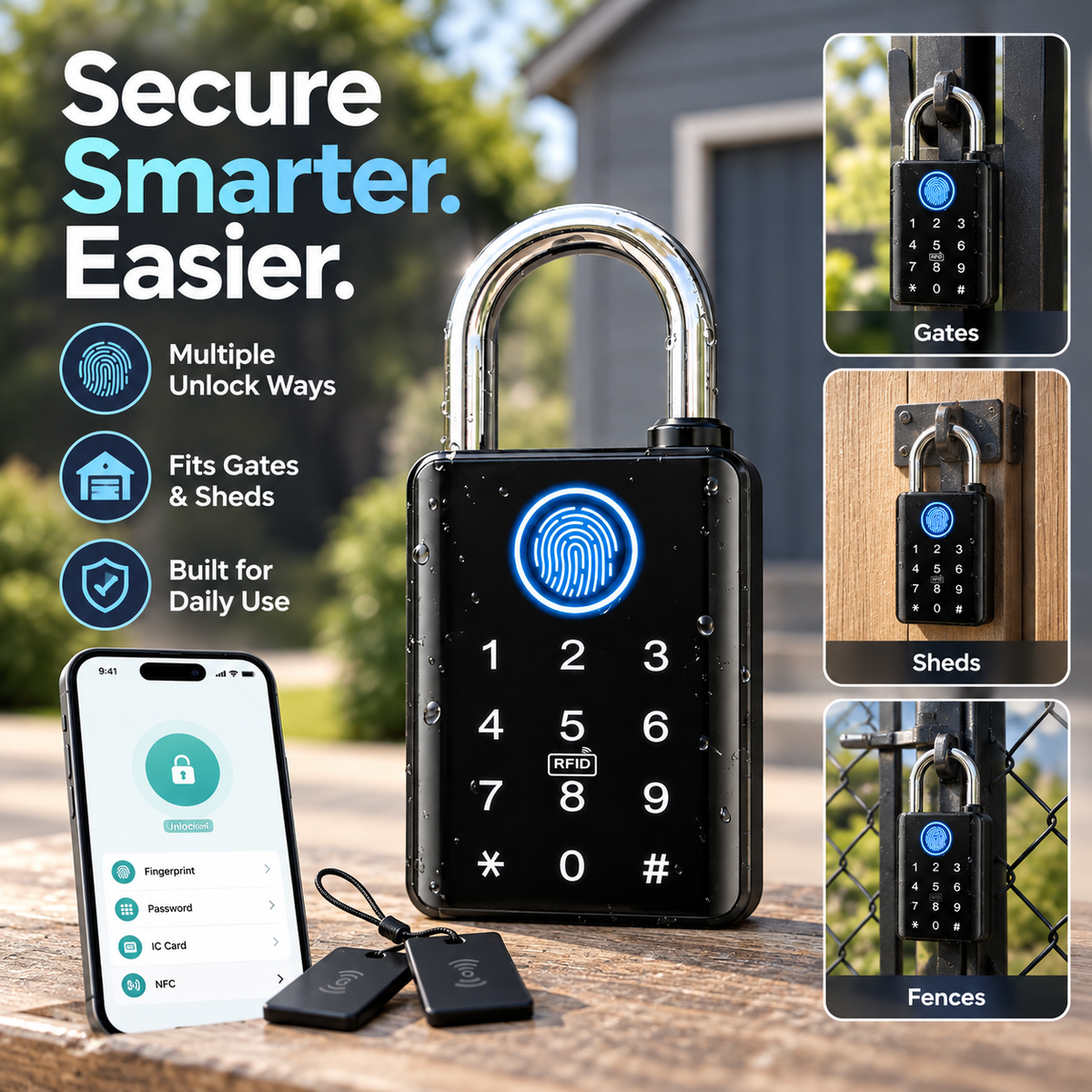 🔒 Smart Fingerprint Padlock with Touchscreen Keypad for Keyless Door and Locker Security