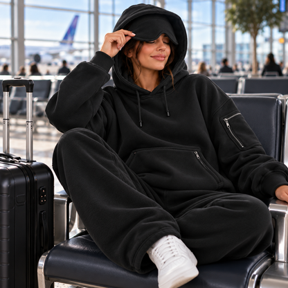 ✈️ Cozy Travel Sleep Hoodie – Built-In Eye Mask, Hidden Pockets & Oversized Comfort
