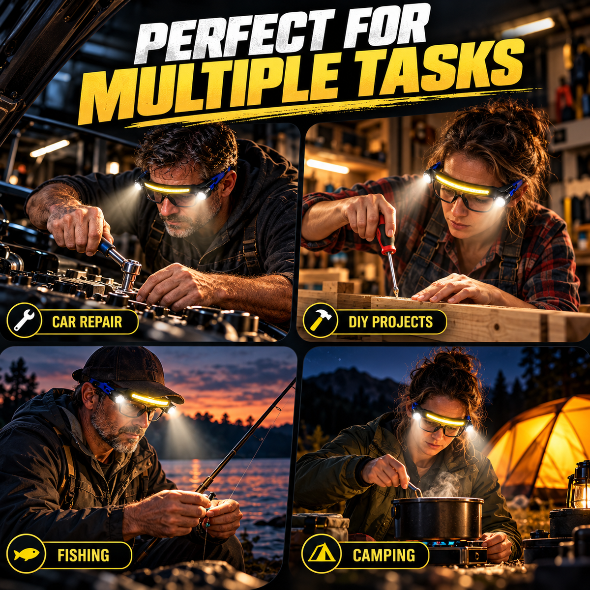 💡 Hands-Free LED Work Glasses – Wide Beam, Side Lights & Over-Glasses Fit