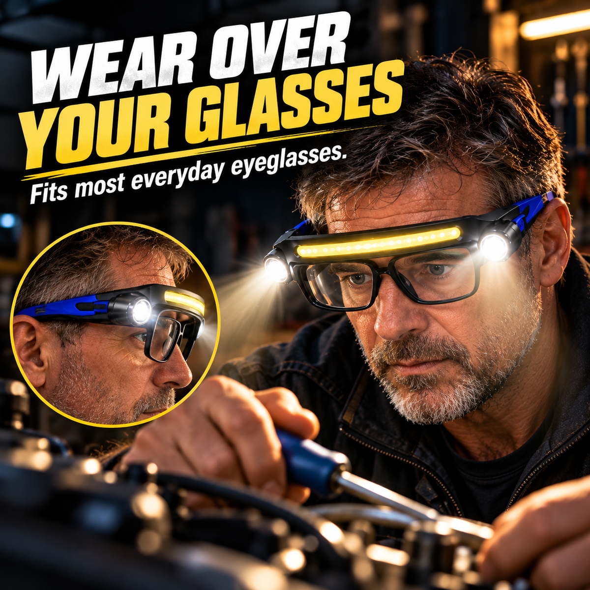 💡 Hands-Free LED Work Glasses – Wide Beam, Side Lights & Over-Glasses Fit