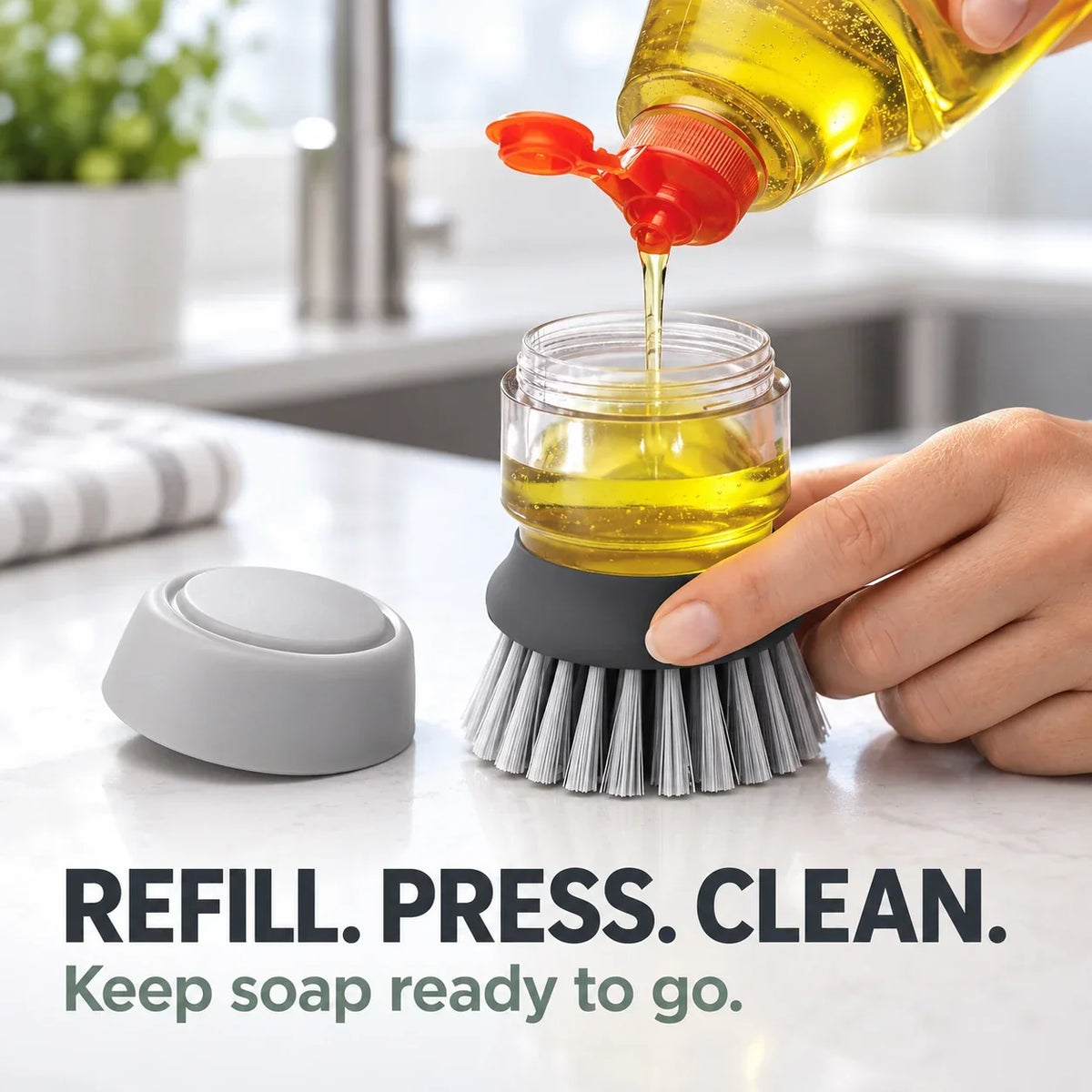 Soap Dispensing Dish Brush with Stand
