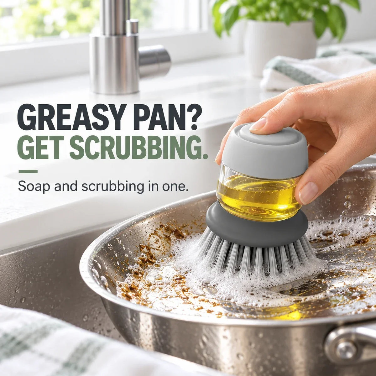 Soap Dispensing Dish Brush with Stand