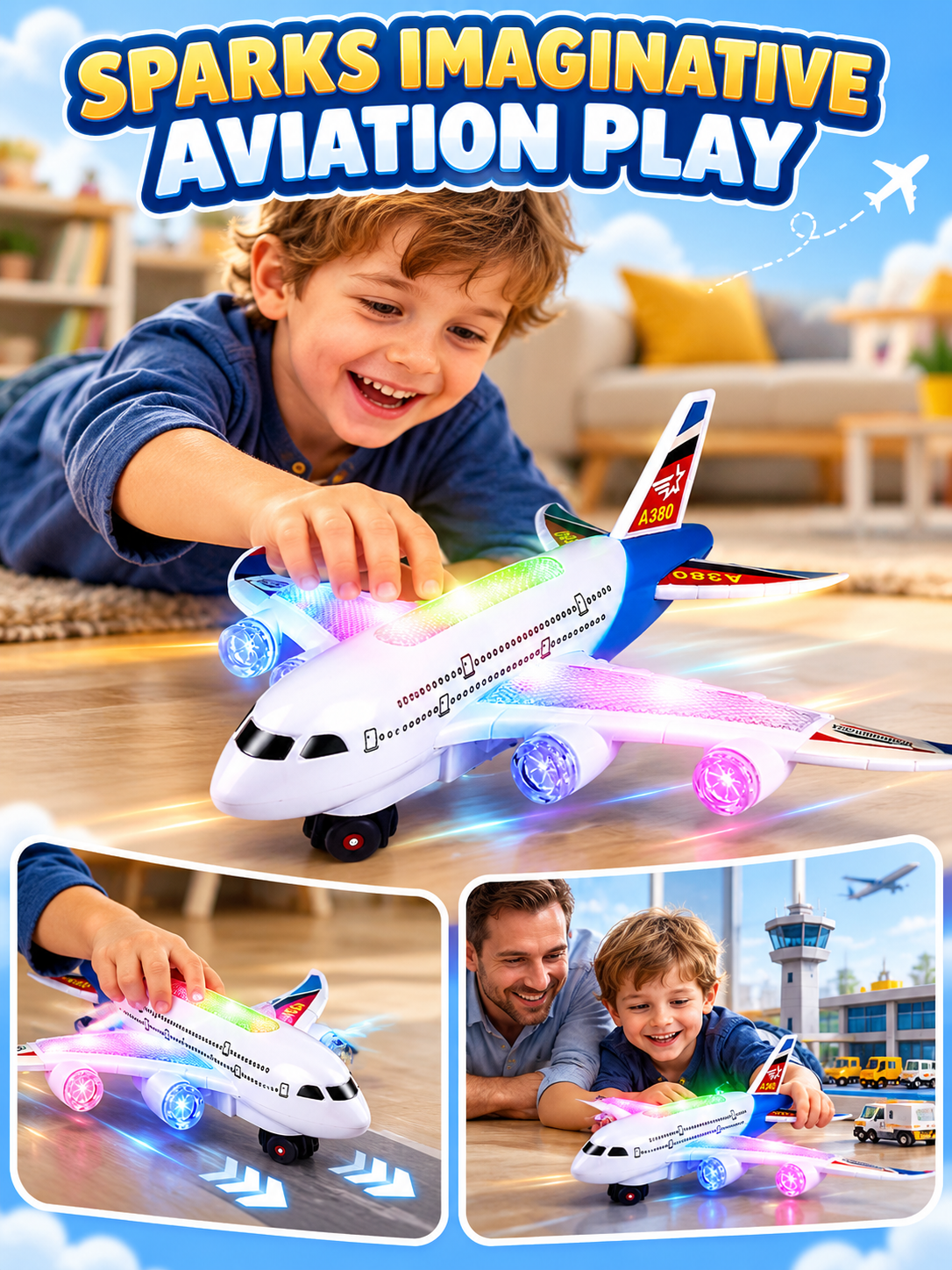 ✈️ Kids Fun Deal – Light-Up Spinning Airplane Toy 🌟 Musical Electric Aircraft with Flashing Lights & 360° Rotation for Ages 3+ 🎁