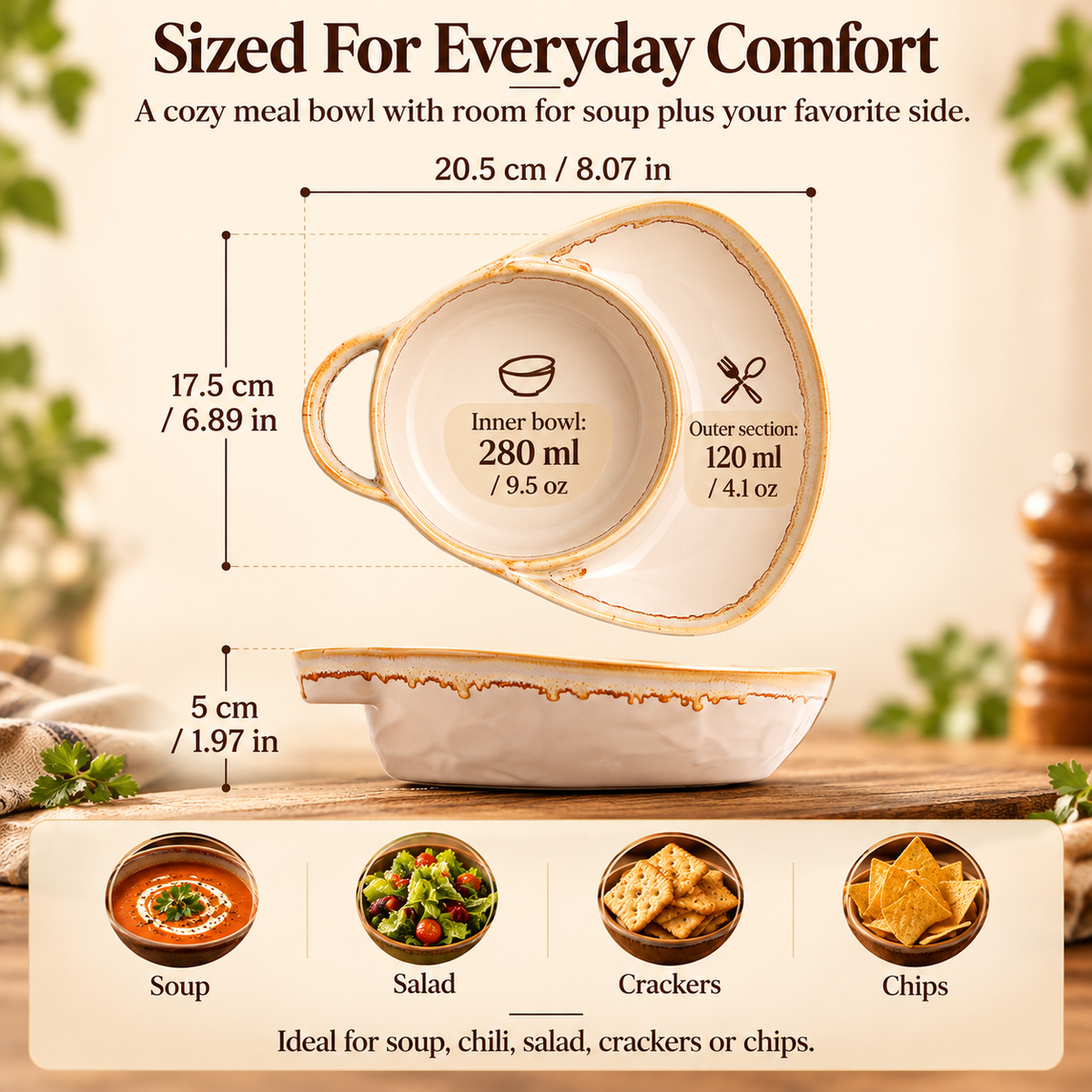 ✨ 2-in-1 Soup & Side Bowl – Cozy Meal Serving Set with Handle🥣