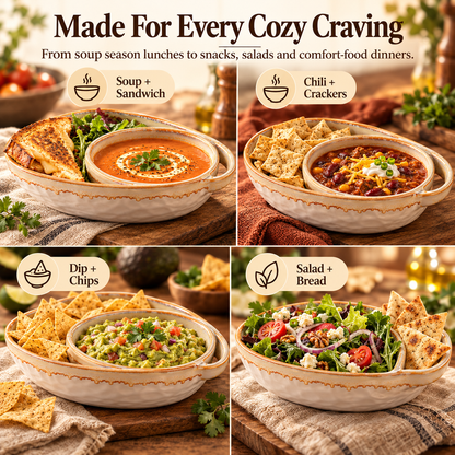 ✨ 2-in-1 Soup & Side Bowl – Cozy Meal Serving Set with Handle🥣