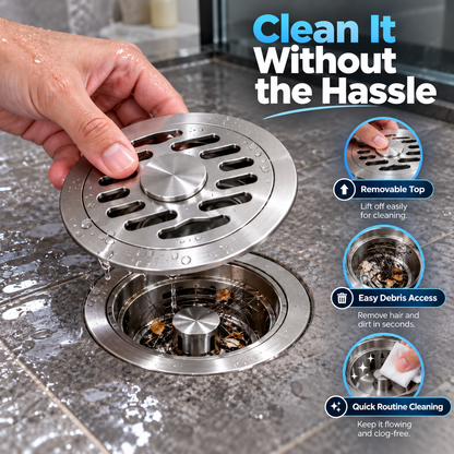 🚿 Stainless Steel Floor Drain with Odor-Blocking Core & Fast Drainage