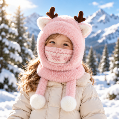 Cute Antler Kids Thermal Hooded Scarf & Face Mask Set 🦌