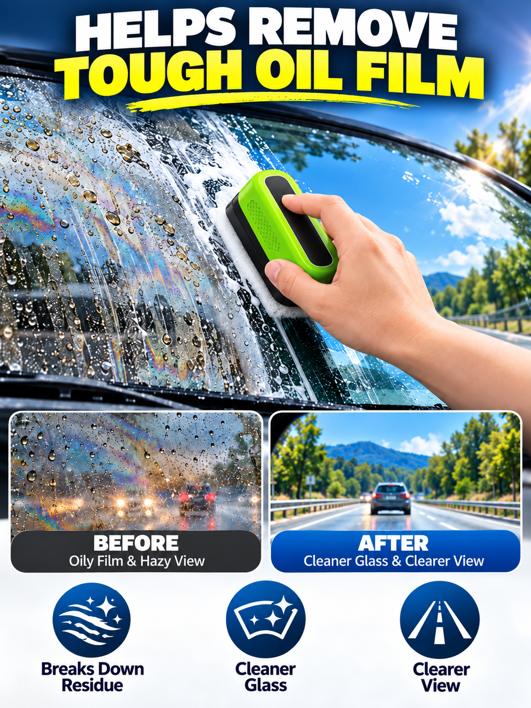 🚗 Car Care Deal – Windshield Glass Cleaning Pad ✨ Oil-Film Removing Brush for Clearer, Rain-Resistant Auto Glass 💧