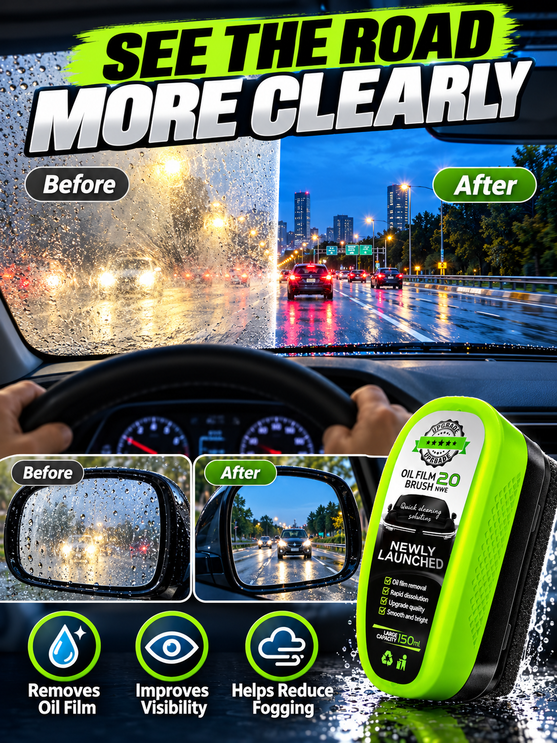 🚗 Car Care Deal – Windshield Glass Cleaning Pad ✨ Oil-Film Removing Brush for Clearer, Rain-Resistant Auto Glass 💧