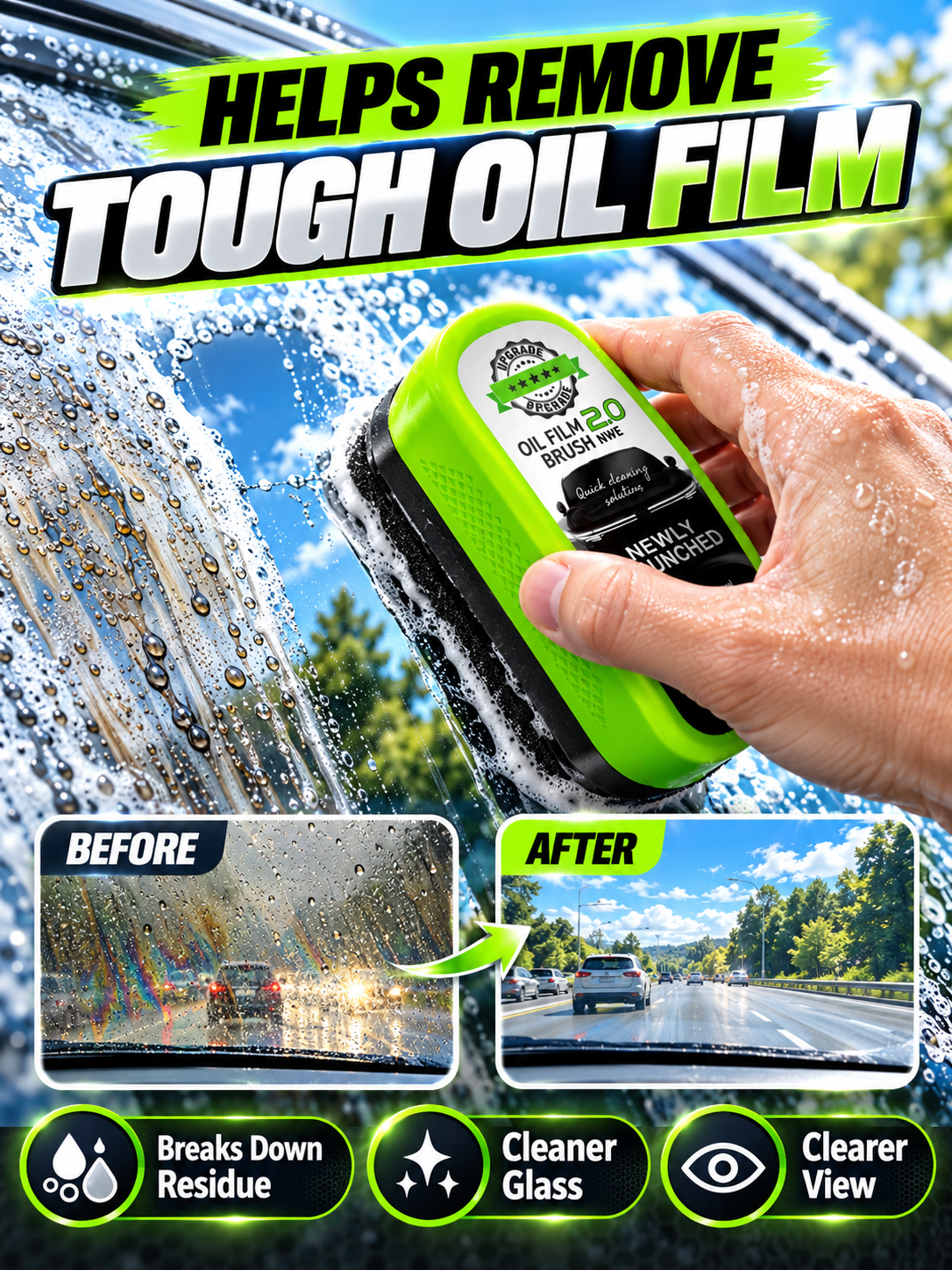 🚗 Car Care Deal – Windshield Glass Cleaning Pad ✨ Oil-Film Removing Brush for Clearer, Rain-Resistant Auto Glass 💧