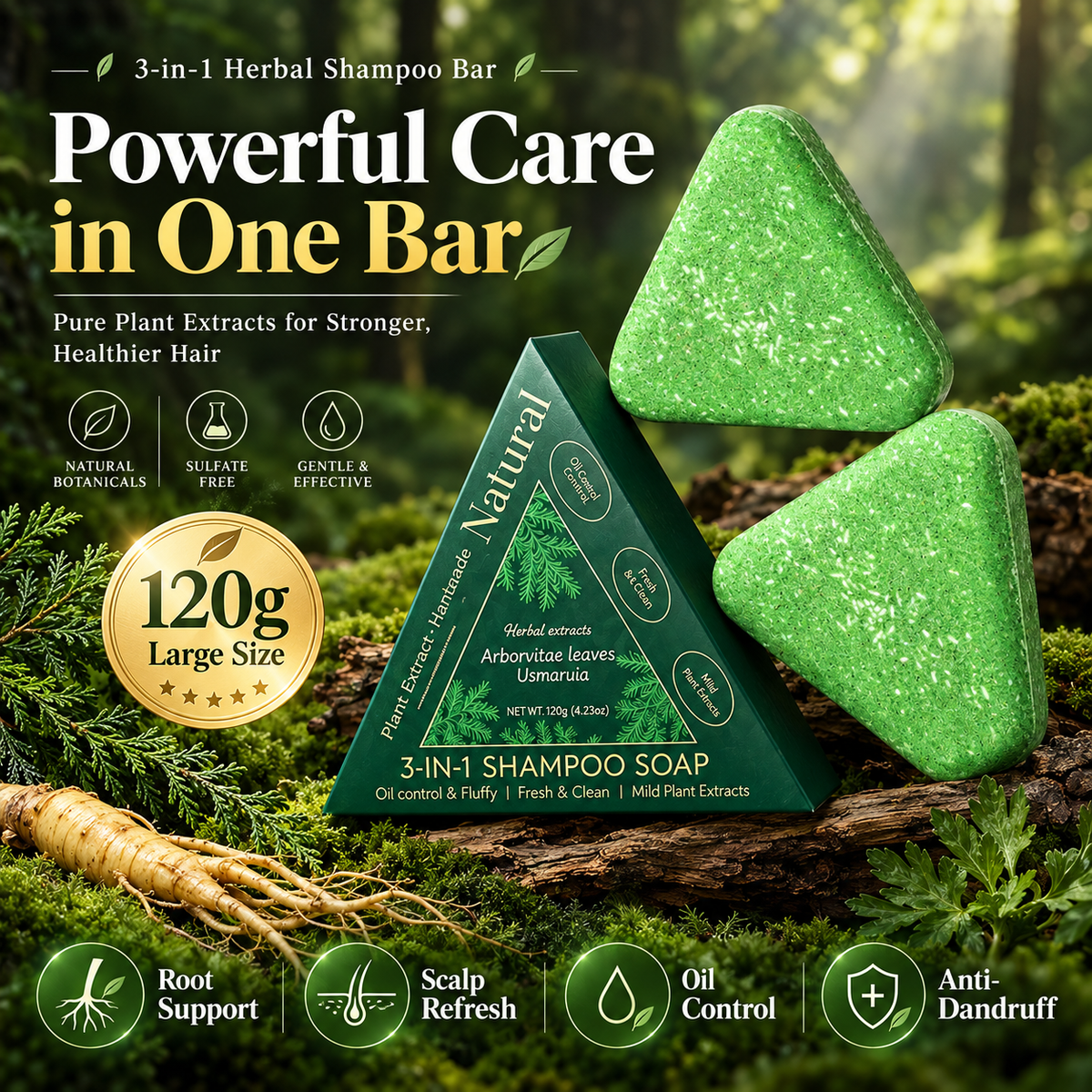 🌿🧼3-in-1 Herbal Shampoo Bar — Scalp Refresh, Oil Control & Stronger-Looking Hair