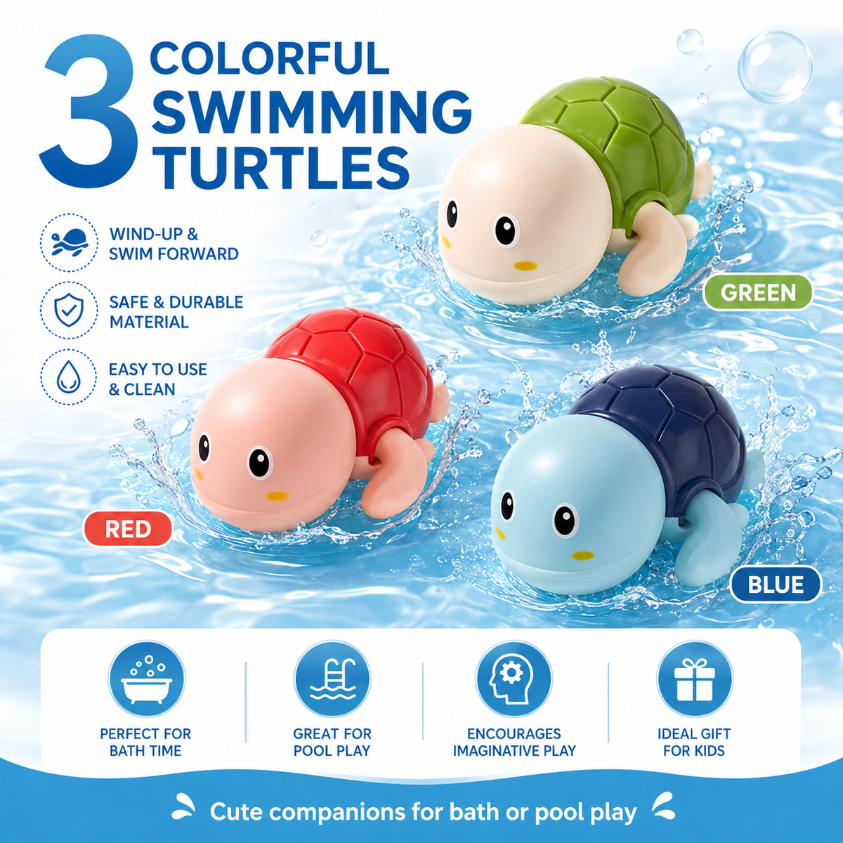 Swimming Baby Bath Toys, Water Pool Floating Wind Up Toys
