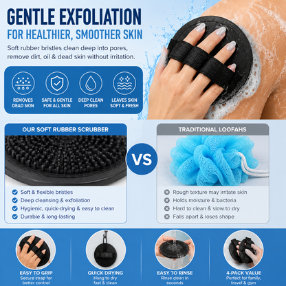 Soft Silicone Shower Scrubber – Gentle Exfoliating Body Brush (4-Pack)